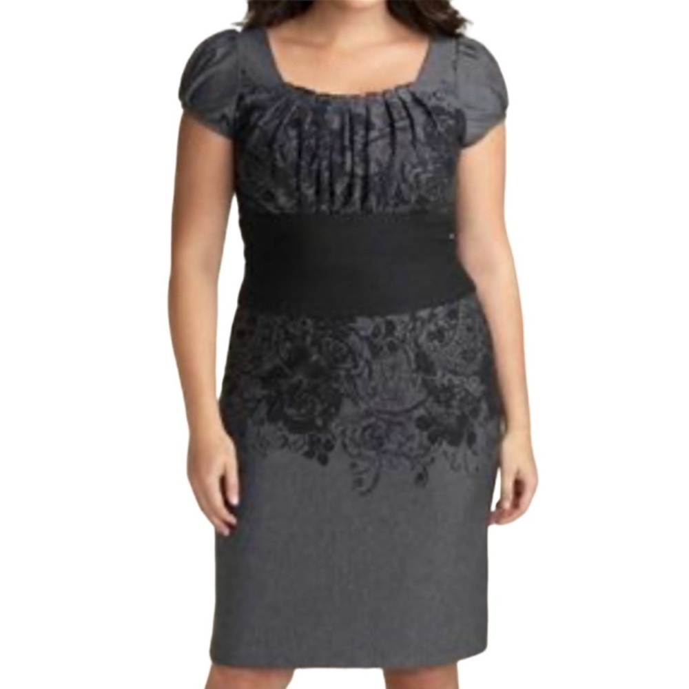 Suzi Chin for Maggy Boutique Black Sheath Cocktail Dress, Puff Cap Sleeves. Sz 8